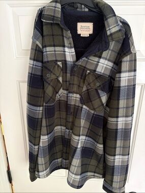 Boston Traders Olive & Navy Plaid Sherpa-Lined Shirt Jacket